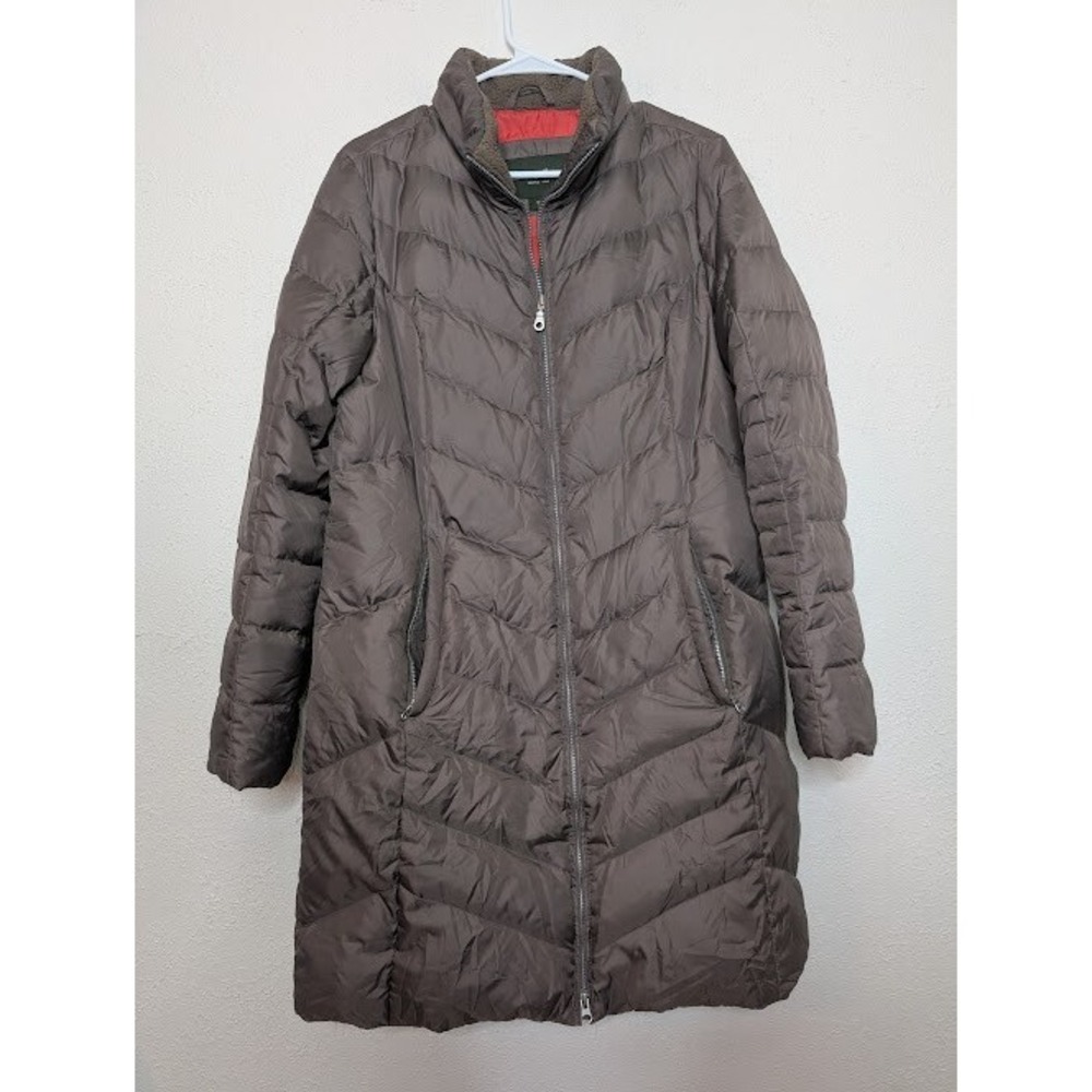 Eddie Bauer Womens Medium Parka Puffer Coat Jacket Brown DOWN EB550 Long Outdoor